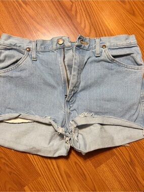 Wrangler Light Blue Rolled Hem High-Waist Jean Shorts